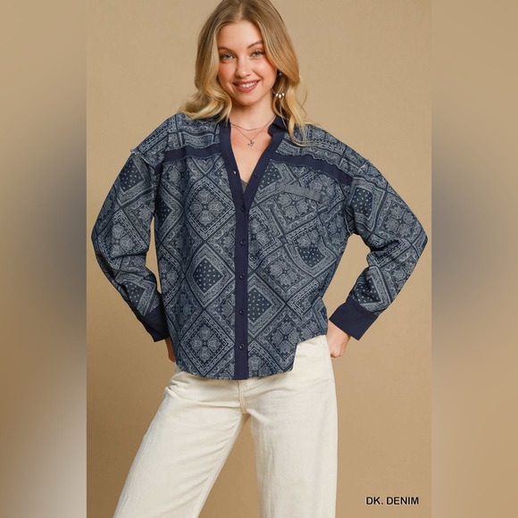 Umgee Jackets & Blazers - Umgee Paisley Print Denim Shirt Jacket